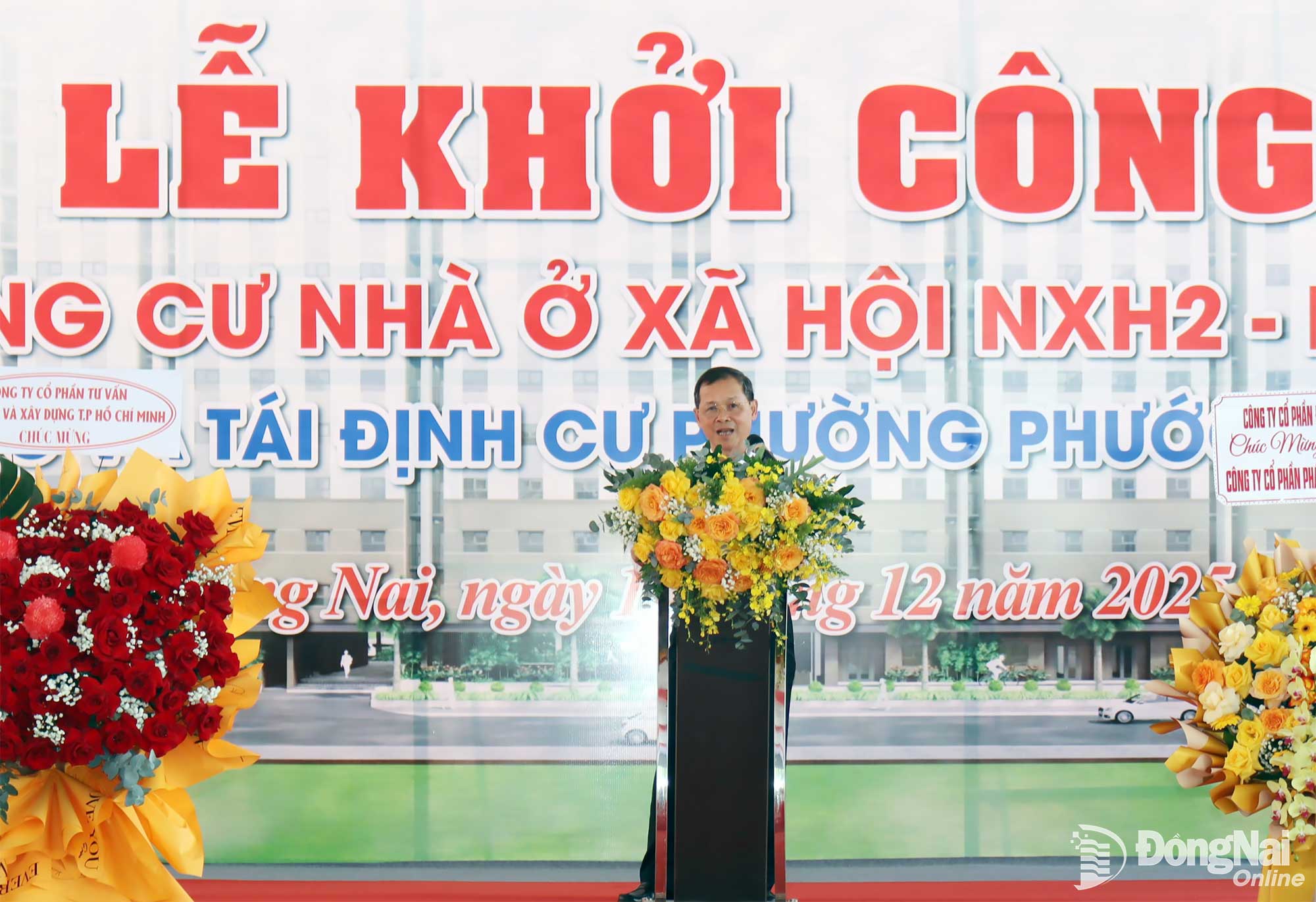 Ông Nguyễn Minh Hải, Giám đốc Công ty cổ phần Phát triển hạ tầng An Hưng Phát phát biểu cam kết thực hiện dự án. Ảnh: Hoàng Lộc