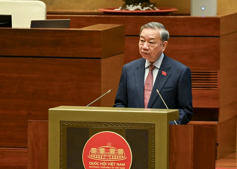 Tổng Bí thư Tô Lâm phát biểu chỉ đạo tại phiên khai mạc Kỳ họp thứ nhất, Quốc hội khóa XVI sáng 6-4. Ảnh: VGP